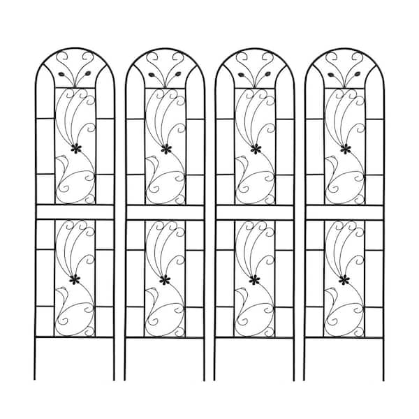4-Pack 86.7 in. x 19.7 in. Outdoor Metal Garden Trellis Rustproof Trellis for Climbing Plants Flower Support Black