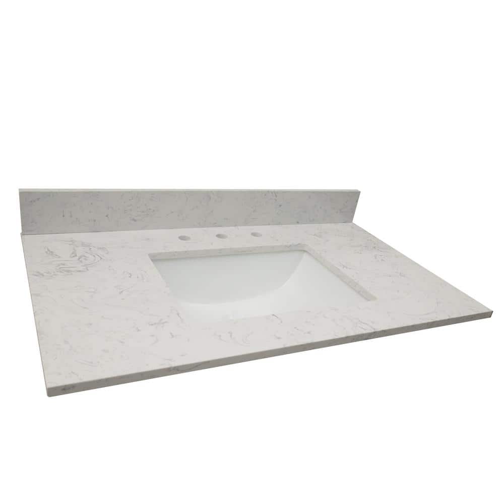 37 in. White Carrara Sky Marble Vanity Top with Undermount Sink