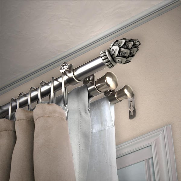 EMOH 13/16" Dia Adjustable 66" to 120" Triple Curtain Rod in Satin Nickel with Jace Finials