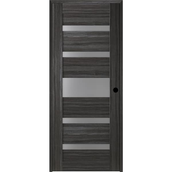Belldinni Gina 28 in. x 80 in. Left-Hand 5-Lite Frosted Glass Solid Core Gray Oak Composite Single Prehung Interior Door
