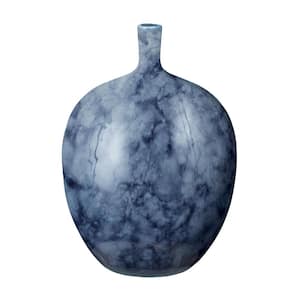 Midnight Marble 10 in. x 14 in. Blue Earthenware Decorative Bottle