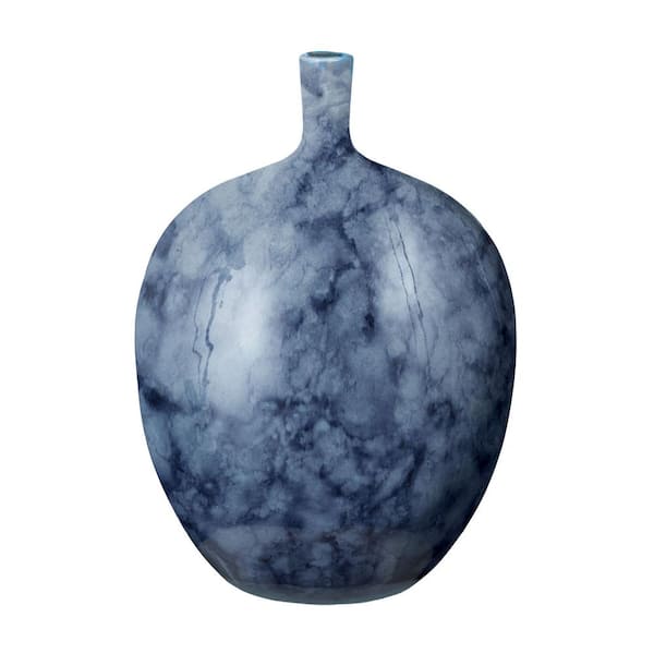 Titan Lighting Midnight Marble 10 in. x 14 in. Blue Earthenware Decorative Bottle