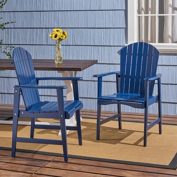 Noble House Malibu Navy Blue Solid Wood Outdoor Patio Dining Chairs (2-Pack)