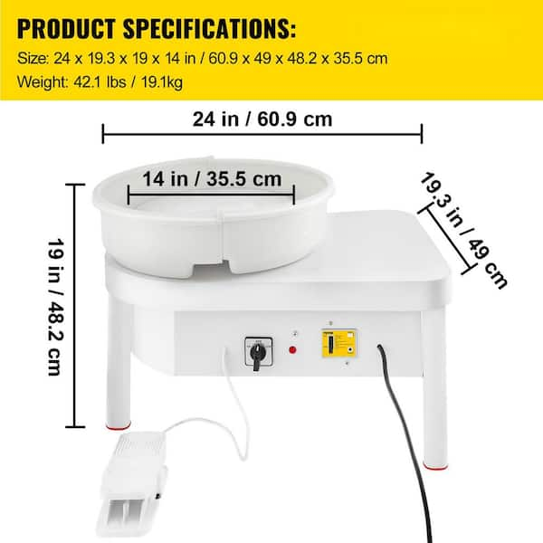 VEVOR 14 in. White Pottery Wheel 450-Watt Electric Ceramic Work Clay  Forming Machine for Adult with Foot Pedal and ABS Basin TYLPJ14YCTYLPJ001V1  - The Home Depot