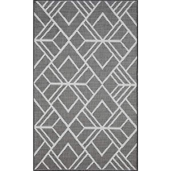 Breyleigh Charske Gray 3 ft. x 5 ft. Geometric Polypropylene Indoor/Outdoor Area Rug