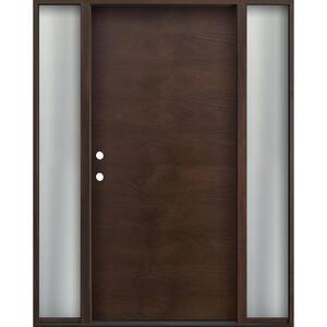 65 in. x 80 in. Flush Right-Hand/Inswing Walnut EuroTech Wood Prehung Front Door with Sidelites