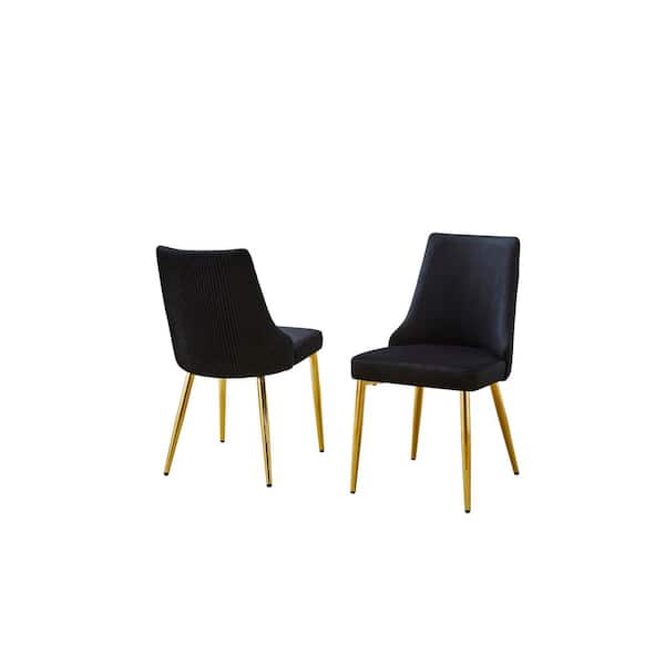 Emily Black Velvet Fabric Side Chair (Set of 2) With Gold Chrome Iron Legs
