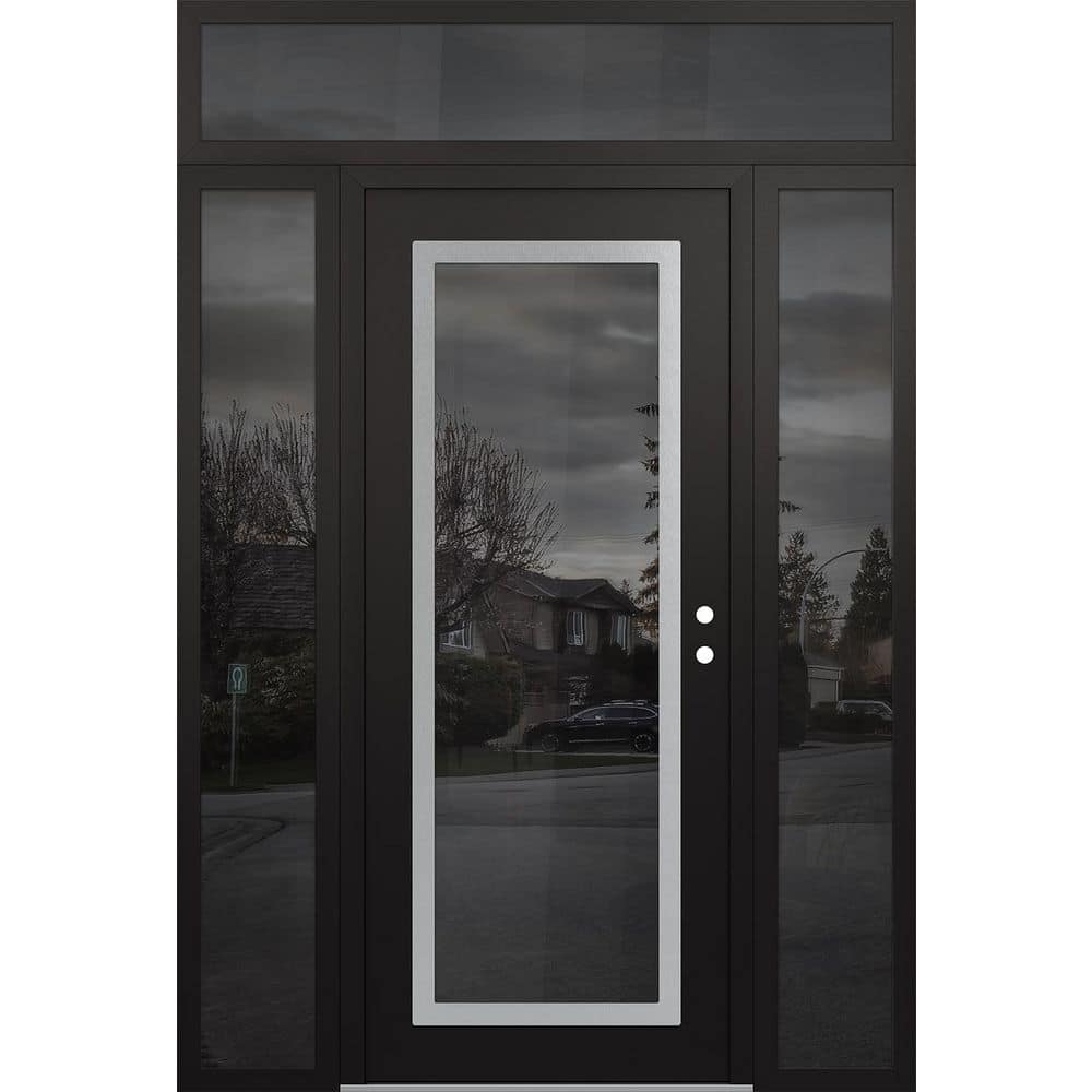 C1 64 in. x 96 in. Silver P Left-Hand/Inswing Mirrored Glass Black/Black 2-Sidelite+Transom Steel Prehung Front Door price history on PriceWatchPro