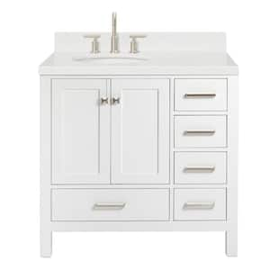 Cambridge 36.25 in. W x 22 in. D x 36 in. H Single Sink Freestanding Bath Vanity in White with Carrara Quartz Top