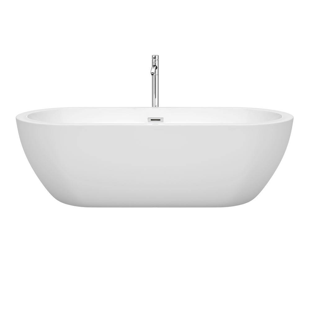 White Acrylic Freestanding Soaking Bathtub with Chrome Faucet