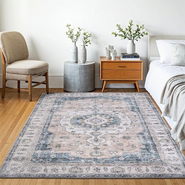 Machine Washable Paisley Vintage Bloom 3 ft. x 5 ft. Kitchen/Bedroom/Living Room Indoor Area Rug