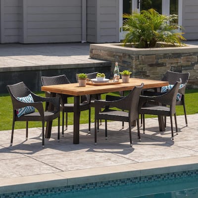 Brianna 7-Piece Iron Outdoor Dining Set with Stacking Chairs