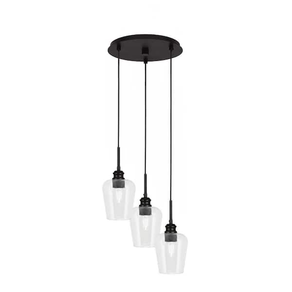 Unbranded Albany 60-Watt 12.25 in. 3-Light Espresso Cord Pendant Light Clear Bubble Glass Shade