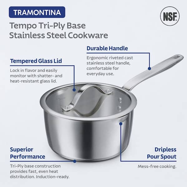 Tramontina Tempo 14-Piece Tri-Ply Base Stainless Steel Cookware