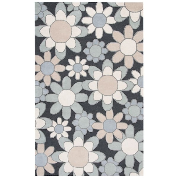 Kids 5 ft. x 8 ft. Charcoal/Ivory Oversized Floral Area Rug