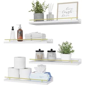 15.7 in. W x 6 in. D White and Gold Decorative Wall Shelf Floating Shelves (4 Set)