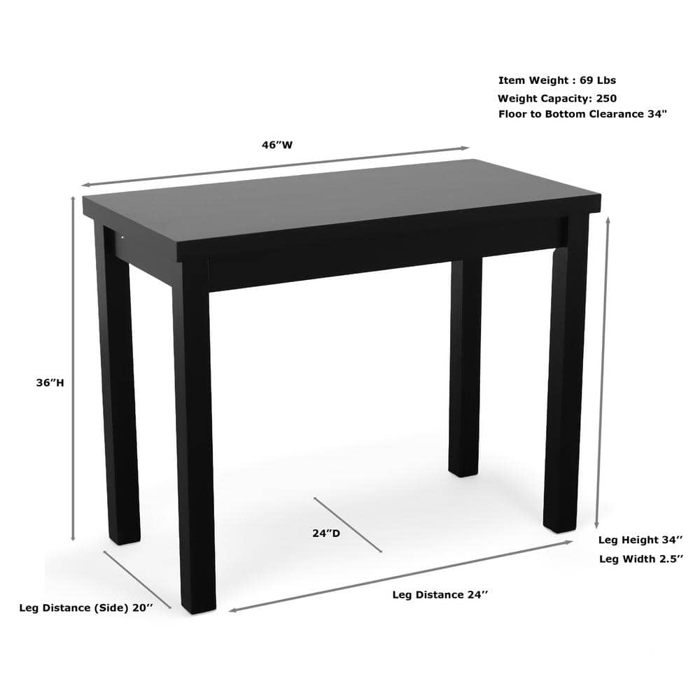 Antique Black Rectangular Wood Counter Height Bar Table