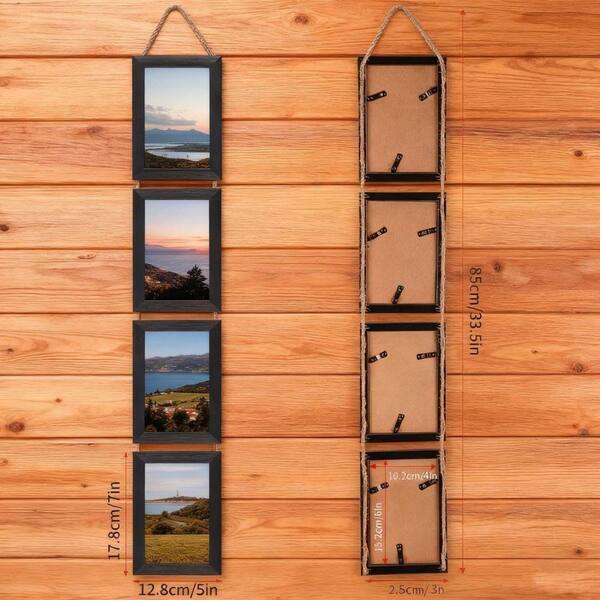 Set of 2) 4 Openings 4 in. x 6 in. Black Plastic Collage Frame for