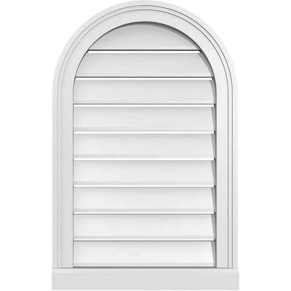 Ekena Millwork 18 in. x 28 in. Round Top White PVC Paintable Gable Louver Vent Functional