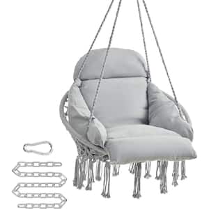 2.6 ft. Hanging Boho Swing Hammock Chair with Thick Cushion, Holds up to 264 lbs. in Gray
