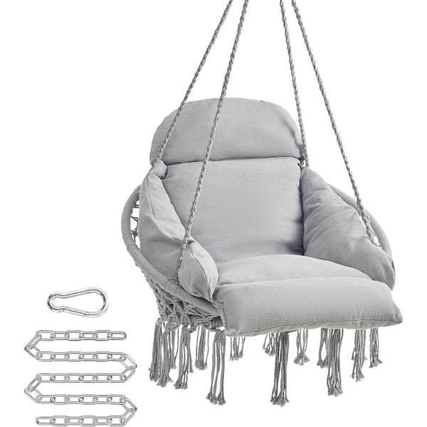 Unbranded 2.6 ft. Hanging Boho Swing Hammock Chair with Thick Cushion, Holds up to 264 lbs. in Gray