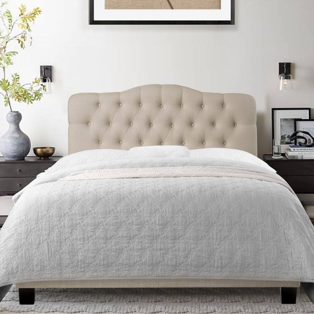 Modern Light Gray Solid Wood Frame Upholstered King Panel Bed with Tufted Headboard price history on PriceWatchPro