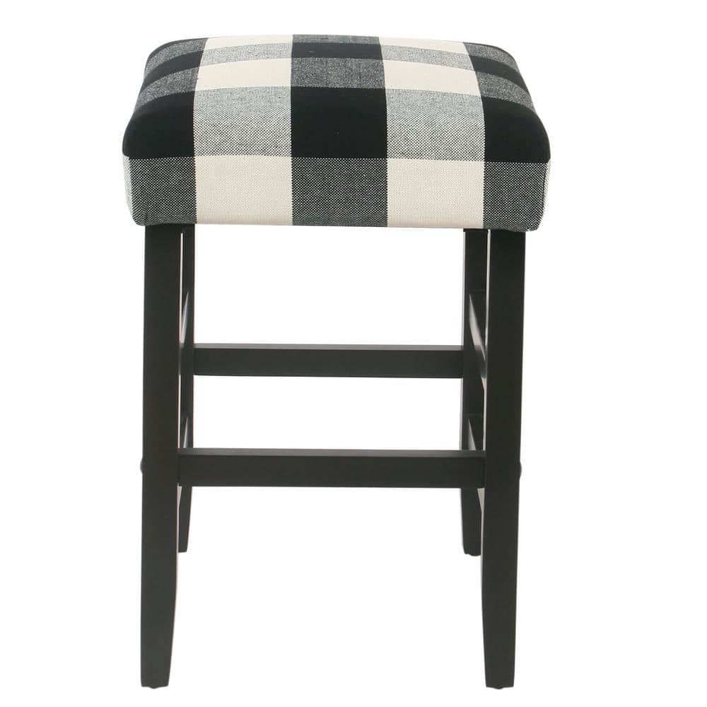 Black and White Plaid Wood Backless Counter Stool