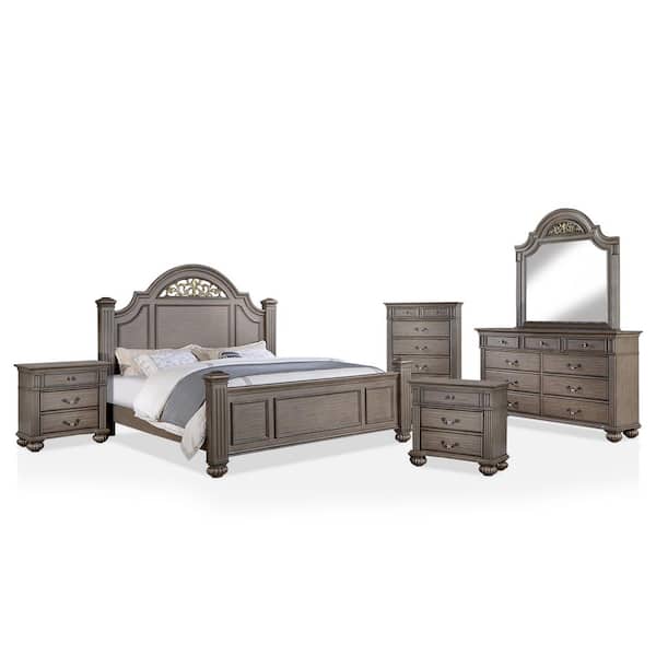 Furniture of America Stablewatch 6-Piece Gray Wood Eastern King Bedroom Set