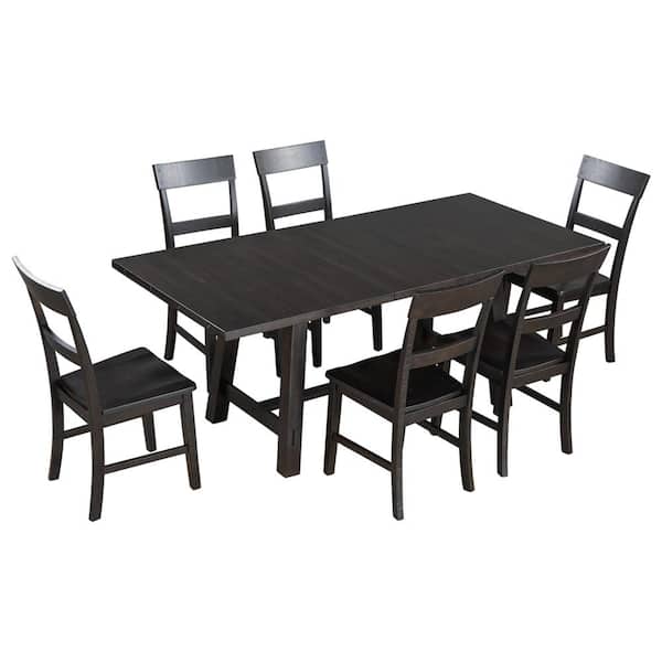 Z-joyee Retro Industrial 7-Piece Rectangle Espresso MDF Top Dining Room Set (Seats 6)