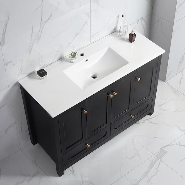 48 in. Freestanding Single Sink Black Bath Vanity with White Ceramic Top