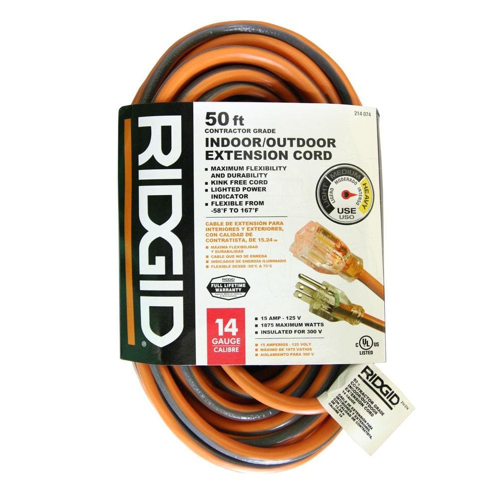 RIDGID 50 ft. 14/3 Extension Cord, Orange and Gray, Orange/Gray