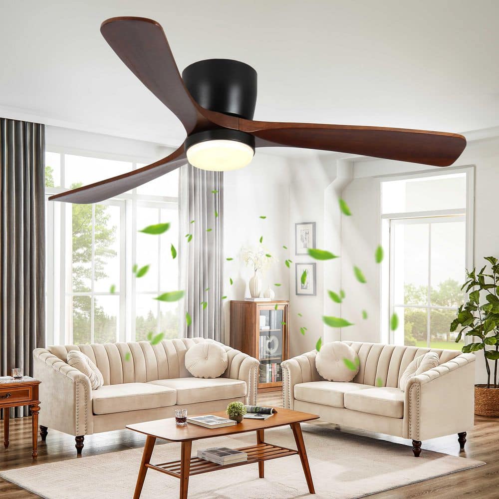 42 in. Smart Standard Flush Mount Black Ceiling Fan with Solid Wood Blades, Dimmable LED Light, Remote Control price history on PriceWatchPro