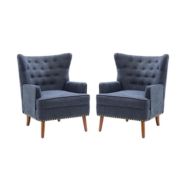JAYDEN CREATION Laomedon Navy Armchair with Nailhead Trim Set of 2