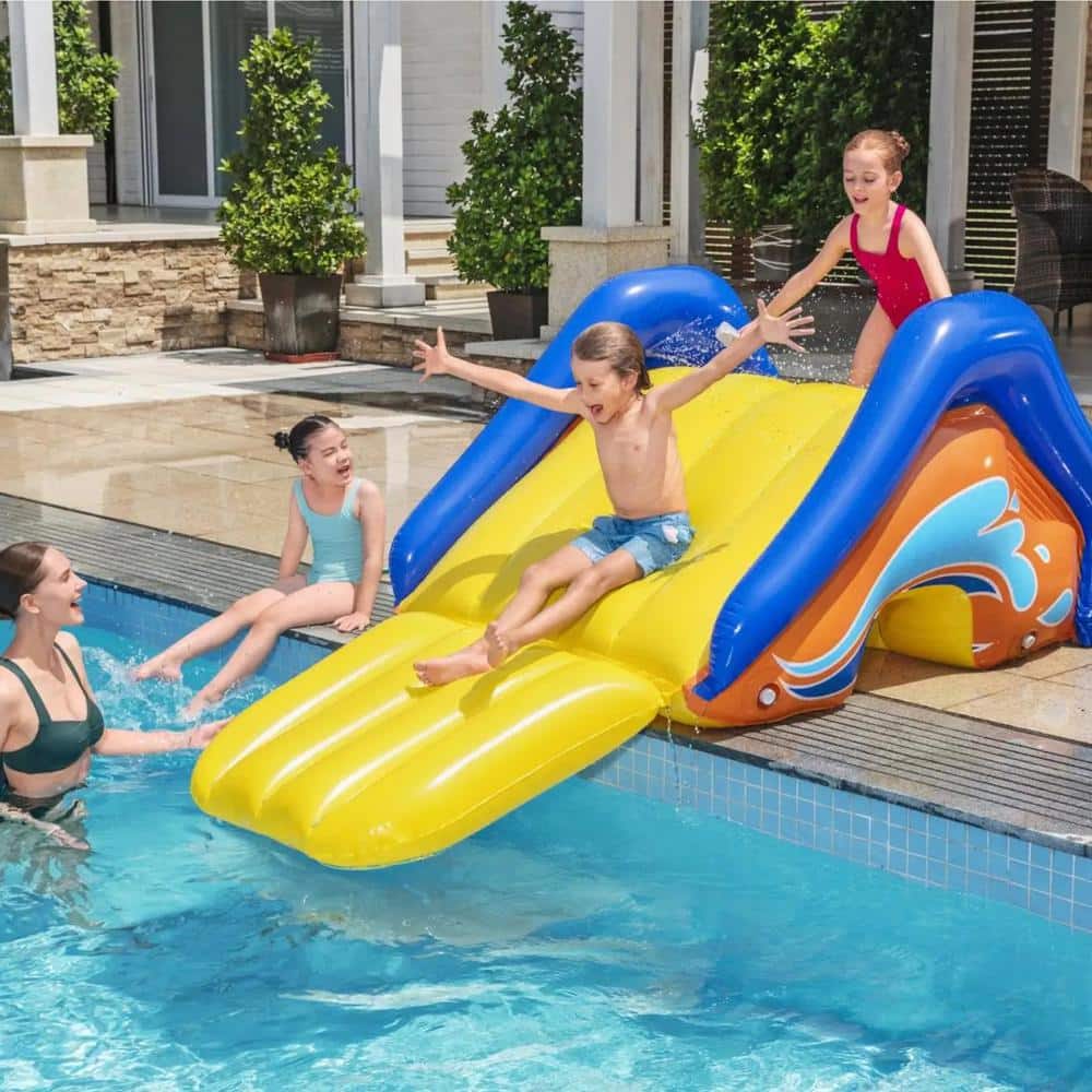 Giant Yellow and Blue PVC Inflatable Pool Water Slide with Sprinkler