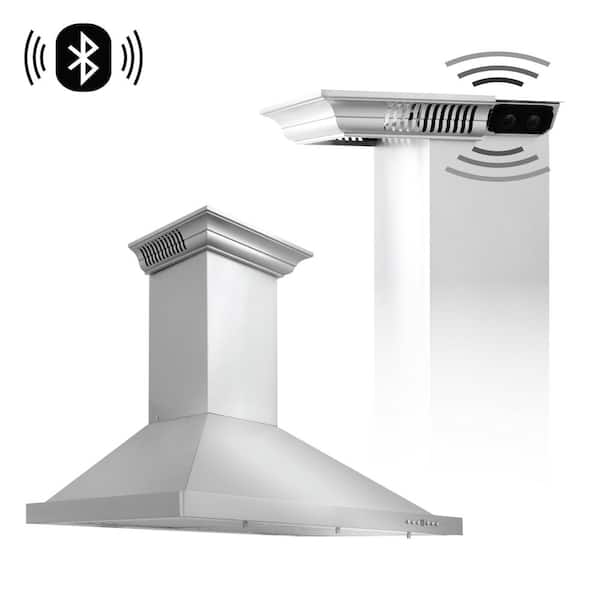 36 in. 400 CFM Ducted Vent Wall Mount Range Hood in Stainless Steel with Built-in CrownSound Bluetooth Speakers