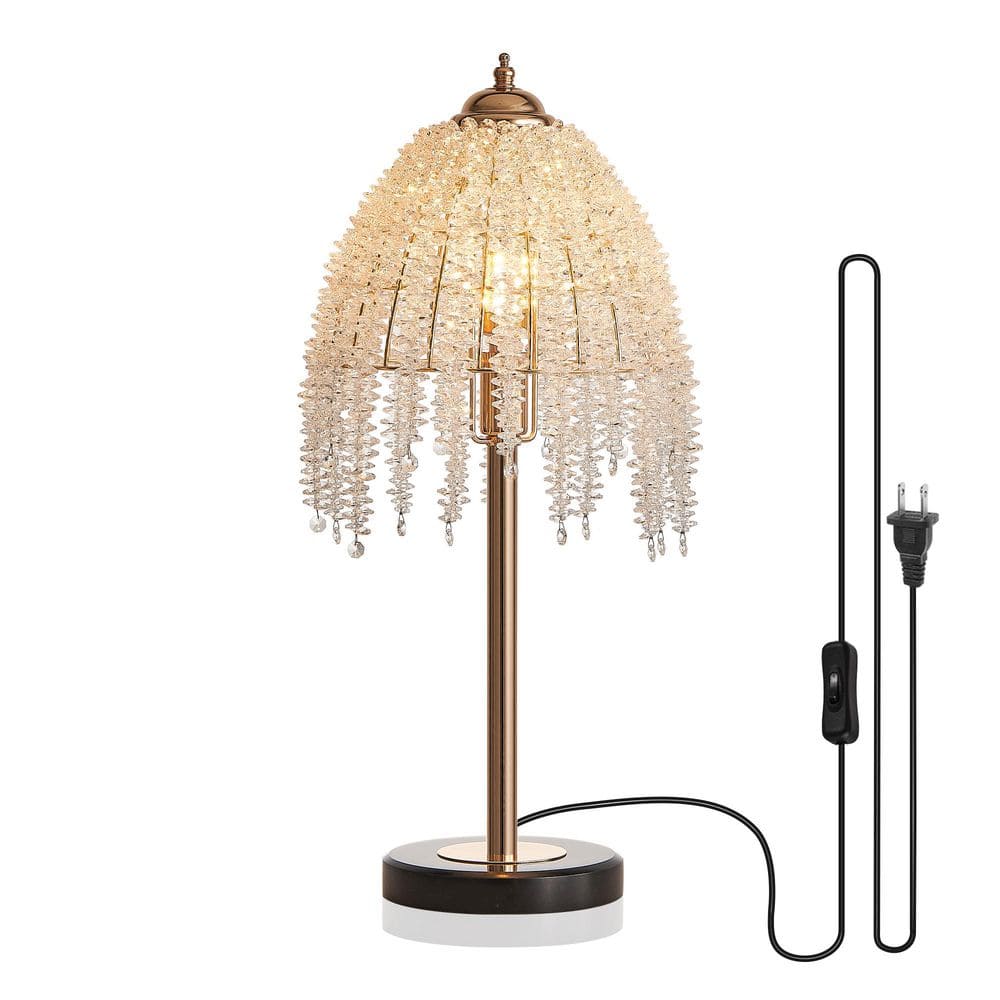 19 in. H Elegant White Crystal Table Lamp with Crystal Bead String Shade, Marble Textured Base(Bulb Not Included) price history on PriceWatchPro