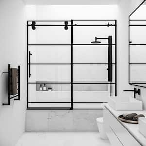 Elan 56 to 60 in. W x 66 in. H Sliding Frameless Tub Door in Matte Black with 3/8 in. (10mm) Clear Glass
