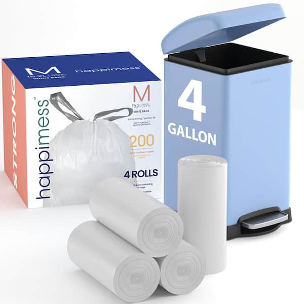 4 Gal. Drawstring Unscented Trash Can Liner, White (200-Count, 4-Rolls of 50 Liners)