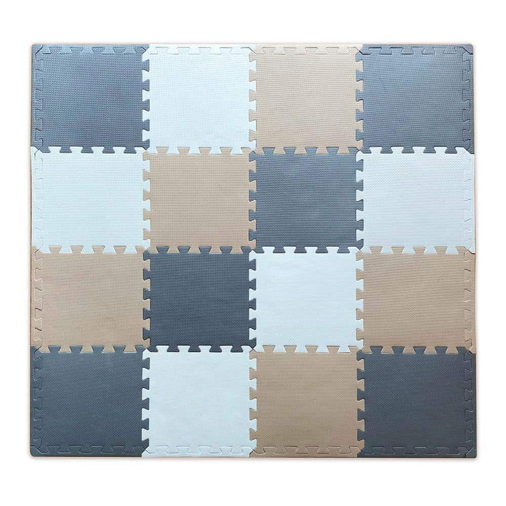 18 Pcs 12 in. Squares Soft Non-Toxic Foam Play Mat for Gym Nursery Playroom (Cream Gray Beige) -  Angel Sar, LCDU4311