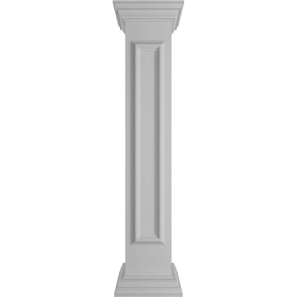 Ekena Millwork Straight 48 in. x 8 in. White Box Newel Post with Panel, Peaked Capital and Base Trim (Installation Kit Included)