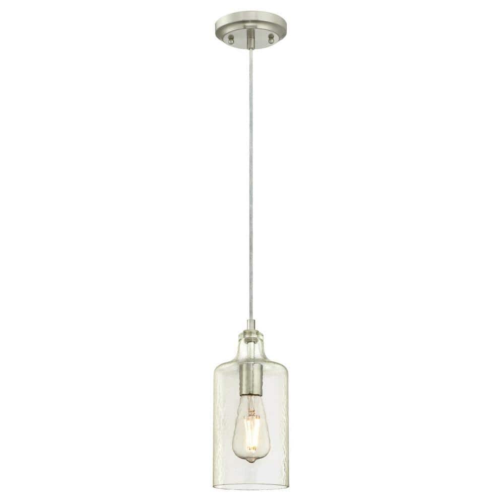 Brushed Nickel Mini Pendant with Clear Textured Glass