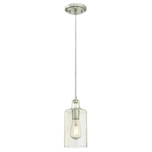 Carmen 1-Light Brushed Nickel Mini Pendant with Clear Textured Glass Shade