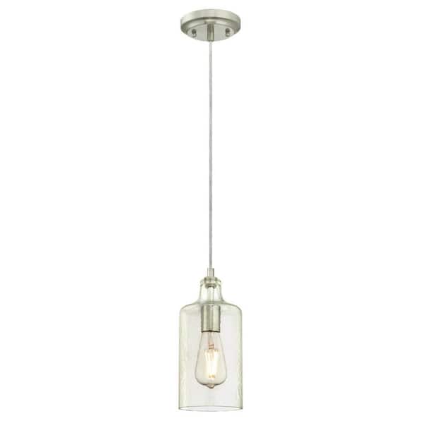 Westinghouse Carmen 1-Light Brushed Nickel Mini Pendant with Clear Textured Glass Shade