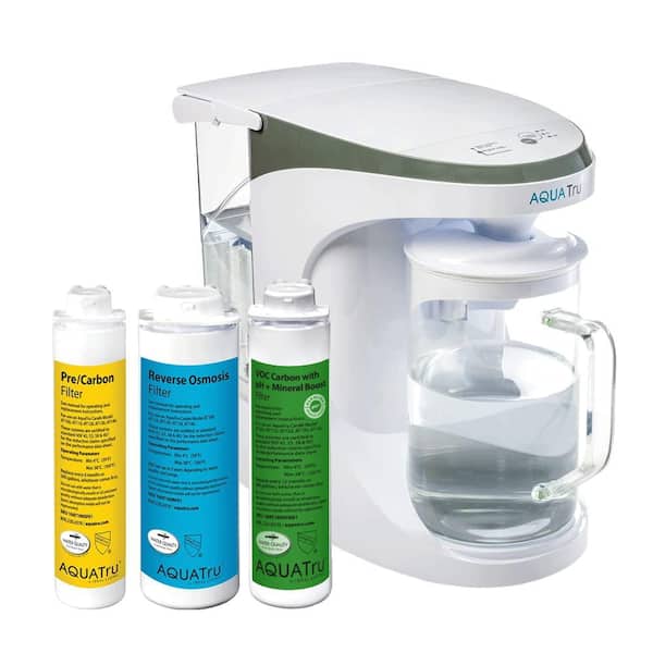 AquaTru Carafe Alkaline Mineral Boost Countertop Water Purifier 4-Stage Ultra Reverse Osmosis Technology BPA Free