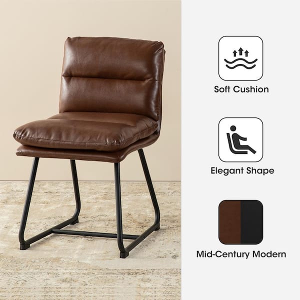 Glitzhome Mid-Century Modern Brown Thick Leatherette Dining Chair
