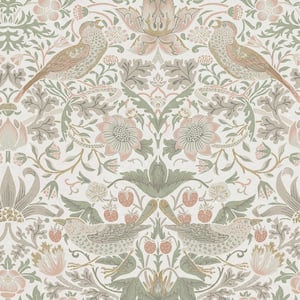 William Morris At Home Strawberry Thief Sage and Pink Wallpaper