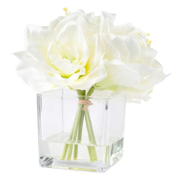 Pure Garden 8.5 in. Artificial Lily Floral Cream Arrangement