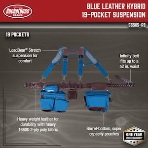 2-Bag Hybrid Suspension Rig Work Tool Belt with Suspenders in Blue