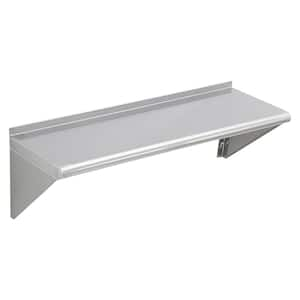 12 in. x 36 in. Stainless Steel Wall Mounted Shelf, Floating Shelving with Brackets, 250 lbs. Load Capacity Silver