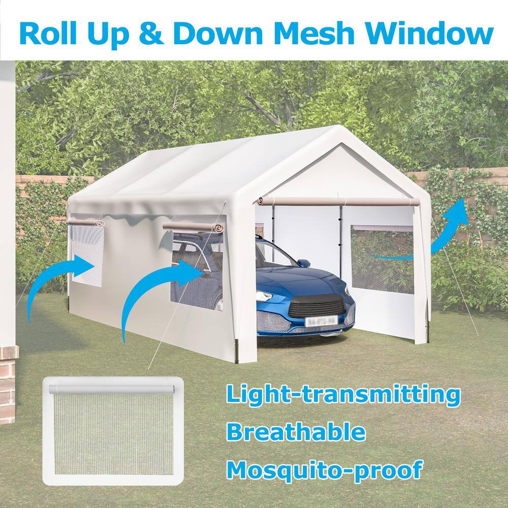 10' x 20' White Portable Steel Frame Carport with Windows